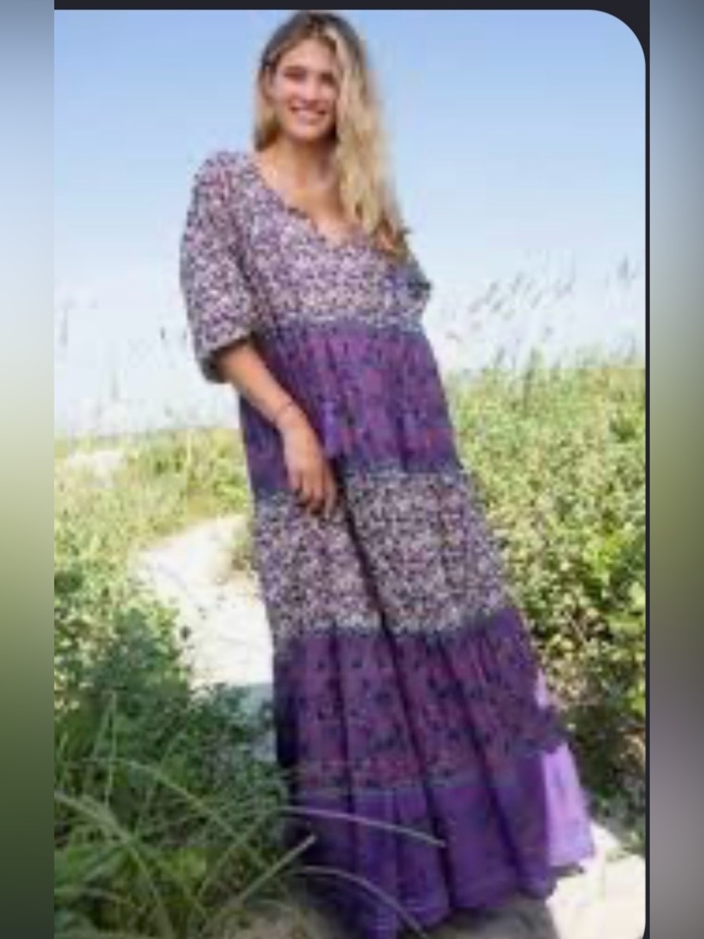Natural Life Floral Flowy Tiered Maxi Dress Sz M Boho Hippie Beach Peasant